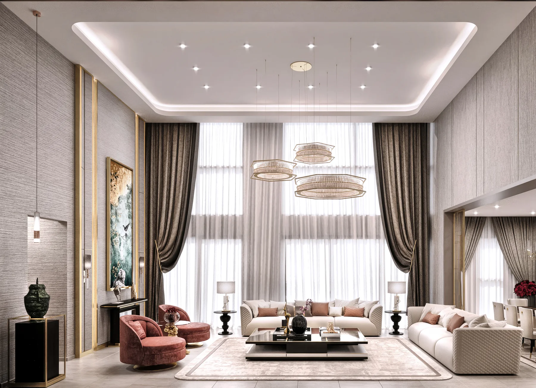 Double-height living room in a VIP penthouse at Grand Mirage