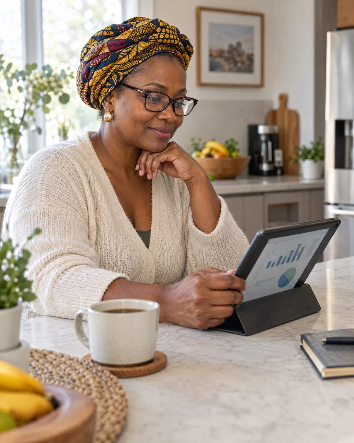 An owner abroad reading a rental statement on a tablet (representative image)