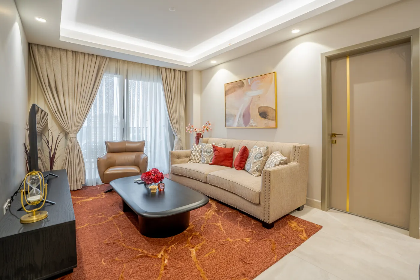 Living room of a two-bedroom apartment at Grand Mirage
