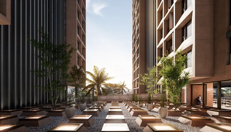 Garden walk between the towers at Grand Mirage (artist’s impression)