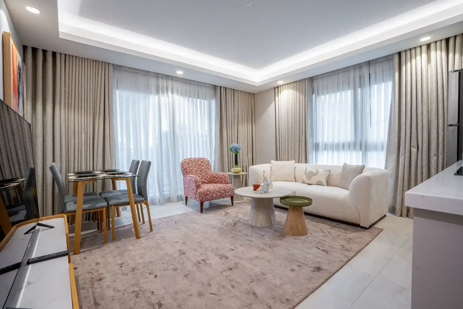 Furnished living room in a Grand Mirage apartment, Accra