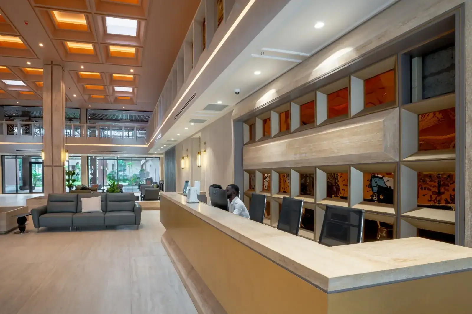 Reception and concierge desk in the Grand Mirage lobby